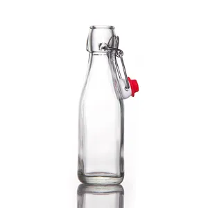 玻璃啤酒瓶饮料果汁玻璃瓶，带翻盖气密夹盖，用于碳酸饮料