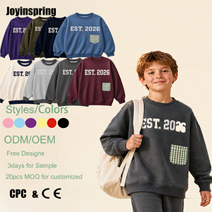 <span class=keywords><strong>Sweat</strong></span>-shirt à col rond pour enfants, pull en polaire pour garçons de 3 à 16 ans, imprimé universitaire EST 2026, poche à carreaux, vente en gros, personnalisable, logo OEM - Product Image 1