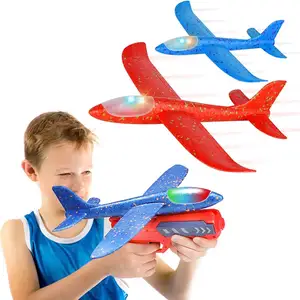 어린이 거품 비행기 발사기 장난감 야외 투석기 총 15M 범위 비행기 촬영 회전 목마 스포츠 장난감 소년 생일 선물