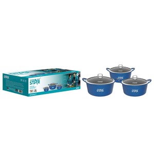 Winningstar 3-Piece Cookware <b>Set</b> Blue Non-Stick <b>Pots</b> For Frying Boiling Hot <b>Pot</b> Use - Product Image 1