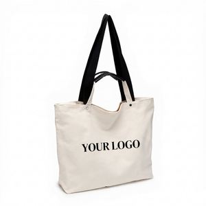 Custom Logo Heavy Duty Dual Handle Canvas Tote With Bottom Gusset Large Capacity <b>Reusable</b> Two-Way Shoulder <b>Bag</b> - Product Image 1