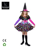 Costume d'Halloween pour fille sorcière à pois colorés, robe de fête pour enfants avec chapeau, tenue de scène