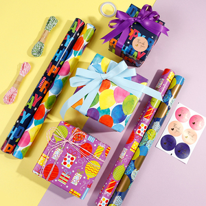 Christmas Birthday Coated Wrapping Paper for Kids Baby Shower Gift Roll 43x300cm Sheets 70x100cm <strong>Custom</strong> <strong>Giftwrap</strong> - Product Image 3