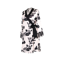 Guixiu Automne Vêtements de nuit Manches longues Dentelle transparente sur le dos Peignoir Kimono Robe classe