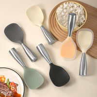 Cuillère à riz verticale en silicone, résistante aux hautes températures, avec manche en acier inoxydable, antiadhésive, compatible lave-vaisselle, gadgets de cuisine et pour la maison
