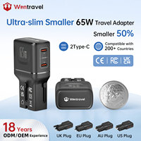 Adaptateur de voyage universel Wontravel US AUS UK EU avec prise 65W PD à charge rapide, adaptateur multi-prises