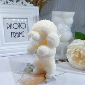 D8084 Handgemachte Süße Pudel Stehende Teddyhund Aromatherapie für Innenbereich Dekoration Gips Kerzenform Silikon 3D-Form - Product Image 1