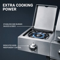 Barbecue à gaz extérieur 6 brûleurs en acier inoxydable avec rôtissoire, minuteur, thermomètre et brûleur latéral en fonte