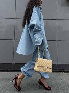 OEM 2025 primavera nuova moda blu chiaro camicia a maniche lunghe <span class=keywords><strong>pantaloni</strong></span> larghi Set da <span class=keywords><strong>donna</strong></span> - Product Image 3