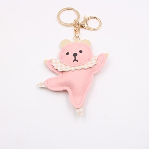 <b>Cute</b> and Silly Leather Teddy <b>Bear</b> Pendant Ballet Dancing Light Keychain Accessory with Scarf UV Printing - Product Image 3