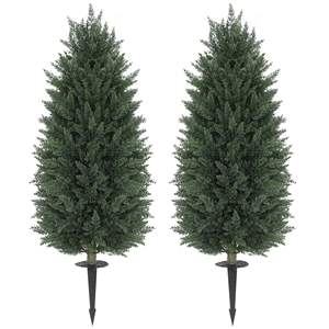Árbol Topiario Artificial de Ciprés de 43.3 Pulgadas, Resistente a los Rayos UV, Plantas Artificiales para Interiores y Exteriores, Juego de 2 Macetas Metálicas - Product Image 1