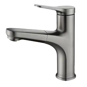 China factory Nordic Gun Grey Pull Out Bathroom Sink Faucet With Sprayer Fancy Single Hole Brass Flexible Washbasin Tap Mixer