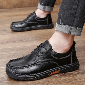 Große Größe Genähte Freizeitschuhe für Herren Britische Business-Casual Lederschuhe Weiche Sohle Modische Schnürschuhe Trend - Product Image 2