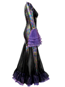 Costume da <span class=keywords><strong>Sirena</strong></span> Viola Scuro per Halloween, Abito Lungo da Donna per Cosplay, Costume da <span class=keywords><strong>Sirena</strong></span> per Feste per Adulti - Product Image 3