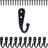10 pièces petits crochets noirs fixés au mur avec 20 vis pour accrocher sac Robe serviettes clés économiser de l'espace
