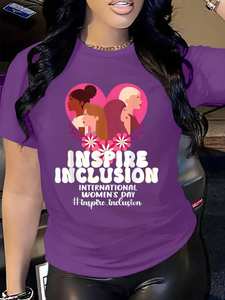 T-Shirt da Donna Inspire Inclusion, Girocollo, Vestibilità Regolare, in Poliestere Lavorato a Maglia, Design per la Giornata Internazionale della Donna - Product Image 3