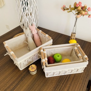 Cestini <span class=keywords><strong>da</strong></span> collezione in tessuto artigianale Organizer in corda di cotone Set di fodere in tessuto rettangolari ogni giorno rimovibili in ferro rinforzato per - Product Image 5