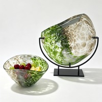 RYLAVA Vase de table en verre artisanal ondulé moderne et créatif, bol à fruits, texture marbrée verte, décoration de table pour la maison
