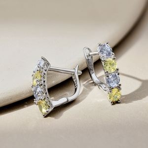 Dlyam Dainty Collection 925 Sterling <b>Silver</b> Rhodium Plated Yellow Clear Topaz Diamond Gemstone 5A Cubic Zirconia <b>Hoop</b> Earrings - Product Image 6