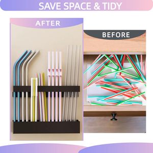 Metal Straw Holder for Cabinet Door Magnetic Straw Organizer with Adhesive Tape Reusable Tumbler Straws <b>Storage</b> Dispenser - Product Image 4