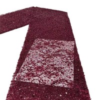 Robes de mariée pour femmes en tissu de base 100% polyester avec dentelle brodée, sequins et perles tubulaires, broderie non tissée, maille, textiles de maison, sac