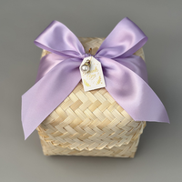 Boîte cadeau en bambou tissé à la main avec couvercle, panier de rangement carré de style forêt pour souvenirs