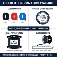 Câble solaire aérien PV1-F 1,5-14 AWG en cuivre étamé toronné, isolation PVC, résistant aux UV/aux intempéries, ignifuge, DC 1,5 KV, CE pour OEM