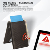 Portefeuille minimaliste bifold en cuir PU et fibre de carbone, porte-cartes escamotable, étui à cartes en aluminium métallique pour hommes – Vente en gros