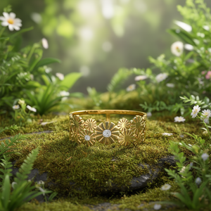 Brazalete de Moda en Acero Inoxidable 316L con Baño de Oro PVD, Diseño Floral Resistente y Sostenible - Product Image 3