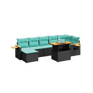 Set di divani da giardino in polyrattan nero da 8 pezzi con cuscini, mobili da esterno in stile contemporaneo, posti a sedere per 8 persone - Product Image 1