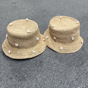2025 Summer New Arrival Custom Sea Shell Design Raffia Straw <b>Hat</b> Outdoor Sunshade Beach Children Kids Straw Bucket <b>Hat</b> - Product Image 3