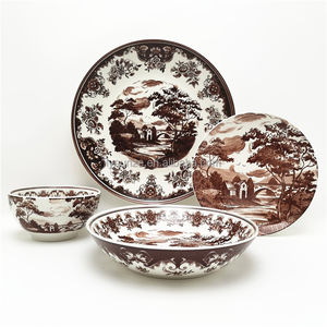 ชุดรับประทานอาหารเย็นเตาอบไมโครเวฟเครื่องเคลือบดินเผาสีขาวภาพวาดภูมิทัศน์ชนบท - Product Image 1