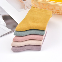 Chaussettes décontractées en coton pur tricotées avec logo, longueur ras du cou, absorbantes, polyvalentes, couleur bonbon, style preppy pour femme, collection automne-hiver