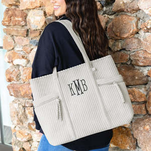 Sac à bandoulière personnalisé brodé multi-poches, sac de voyage, sac de shopping, sac à main décontracté pour femmes, sac fourre-tout en velours côtelé avec monogramme - Product Image 1
