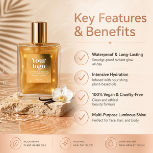 HKH OEM ODM Body Shimmer Oil Waterproof Glitter Body Oil Long Lasting Moisturizing Glow Oil Vegan Private Label Body Care - Product Image 2