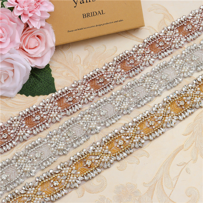 Elegant Silver Crystal Rhinestone Applique - Sew-on Bridal Belt For Wedding Dress, Decorative Embellishment 9 thumbnail image