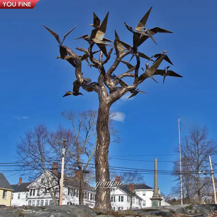 आउटडोर गार्डन बड़े धातु उद्यान कांस्य पक्षियों पेड़ मूर्ति मूर्तिकला