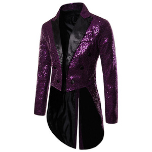Costumes de scène pour hommes en gros : Vestes de costume queue de pie à sequins dorés pour soirées et spectacles - Product Image 4