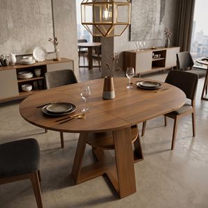 Table à manger ronde en bois moderne SENYU avec étagère de rangement, extensible, 4 places, mobilier de maison, design mid-century - Product Image 5