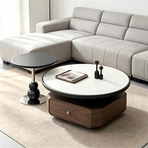 Modern Farmhouse Wooden Movable Coffee <b>Table</b> Set Round with Glass Top for Living Room Light Luxury High-<b>end</b> and <b>Storage</b> - Product Image 2