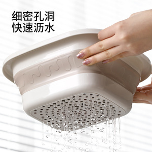FaSoLa Vegetable Washing Basin Drain Basket 22cm30cm30cm Foldable Double Layer Set for Kitchen Use - Product Image 4