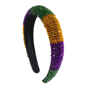 Mardi Gras Bandeau Perlé Violet Vert Jaune Cristal Tressé Bandeaux Rembourrés Carnaval Célébration Chapeaux Accessoires De Cheveux - Product Image 1