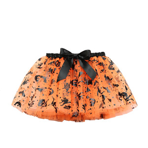 Váy tutu ngắn in hình hoạt hình bí ngô dơi, cổ áo lưới, phong cách châu Âu Mỹ, dành cho bé gái, chất liệu Halloween màu trắng. - Product Image 5