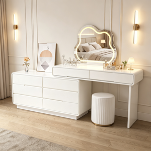 Tocador de Maquillaje Moderno de Lujo Francés en Madera Maciza Blanca con Espejo Iluminado y Cajones de Almacenamiento - Product Image 4