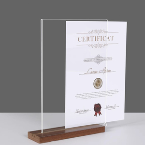 <span class=keywords><strong>A4</strong></span> akrilik işaret tutucu fiyat etiketi görüntüler işareti tutucu veri kart tutucu ahşap taban masa üstü işareti standı - Product Image 1