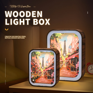 Boîte à lumière en bois 3D <span class=keywords><strong>Paris</strong></span> & Lampe de nuit avec gravure au <span class=keywords><strong>laser</strong></span> - Lampe de chevet en bois sculpté romantique pour la décoration de la maison et cadeau - Product Image 3