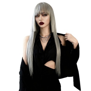 Perruque synthétique réglable pour <span class=keywords><strong>femme</strong></span>, style européen et américain, résistante à la chaleur, <span class=keywords><strong>cheveux</strong></span> longs et raides, <span class=keywords><strong>coupe</strong></span> princesse avec <span class=keywords><strong>frange</strong></span>, gris, personnalisable - Product Image 5