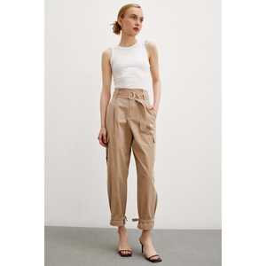 <b>Beige</b> <b>Cargo</b> Pants With Pockets High Waist Canvas <b>Trousers</b> For <b>Women</b> - Product Image 5