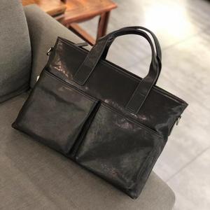 Sac à main pour homme en cuir tanné végétal, sac fourre-tout fin vintage en cuir de vachette pleine fleur, sacoche d'affaires pour ordinateur portable avec doubles poches avant - Product Image 3