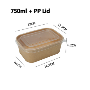 Ready Bulk Food Grade 500ml 750ml 1000ml Takeaway Brown Kraft Paper <strong>Snack</strong> Salad Disposable Rectangle square <strong>Bowl</strong> With Lid - Product Image 5